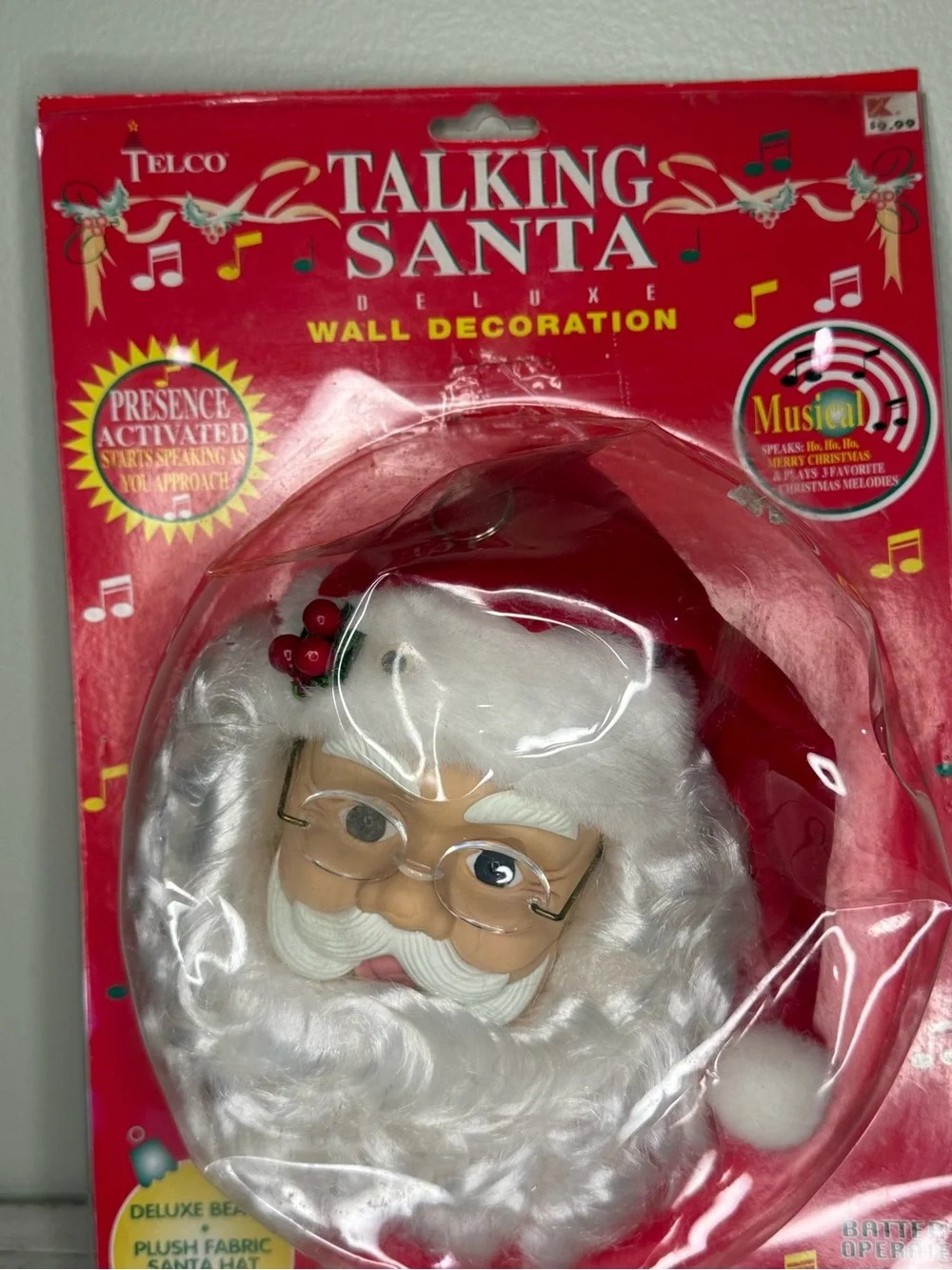 NIP Vintage Telco Santa Claus Head Wall Door Christmas Music Hanging decor